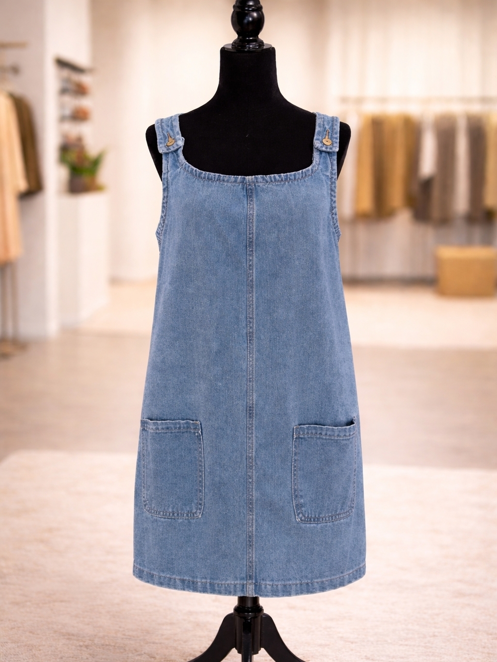 Denim Pinafore Dress in Light Blue